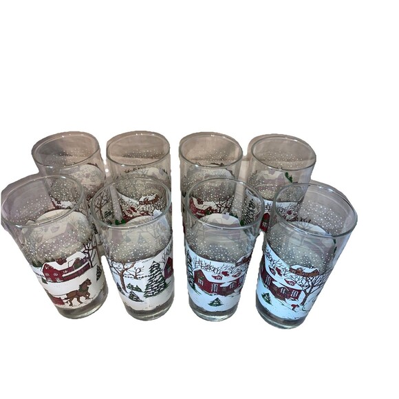 Libbey Winter Village Christmas 8 Clear Glass Trees Sleigh Ride Horse White Snow - Picture 3 of 5